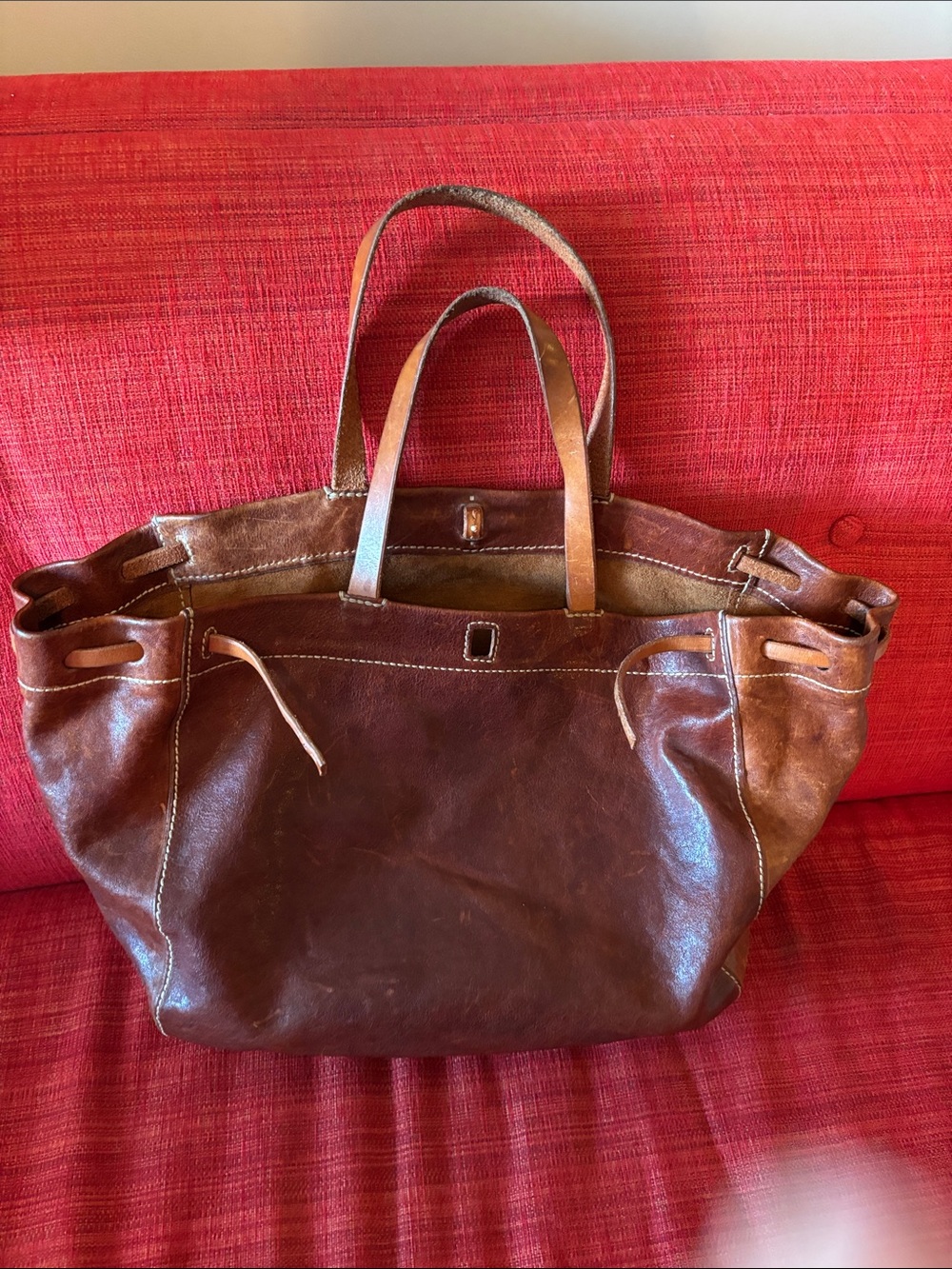 Henry Beguelin Italian handmade Brown Leather Tote Bag Amazing patina